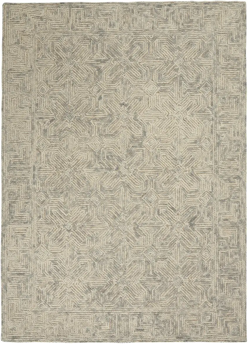 Beige and Gray Wool Abstract Geometric Area Rug Photo 2