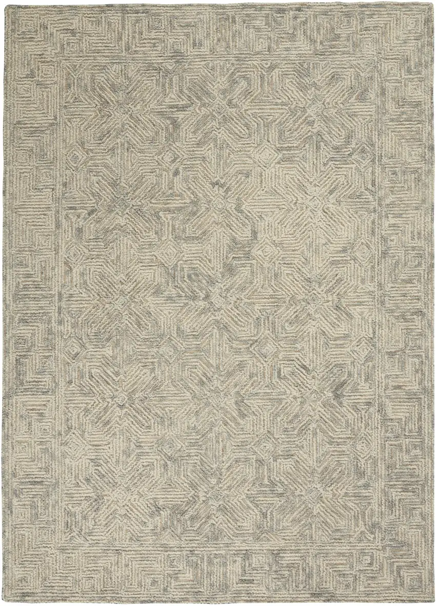 Beige and Gray Wool Abstract Geometric Area Rug Photo 1