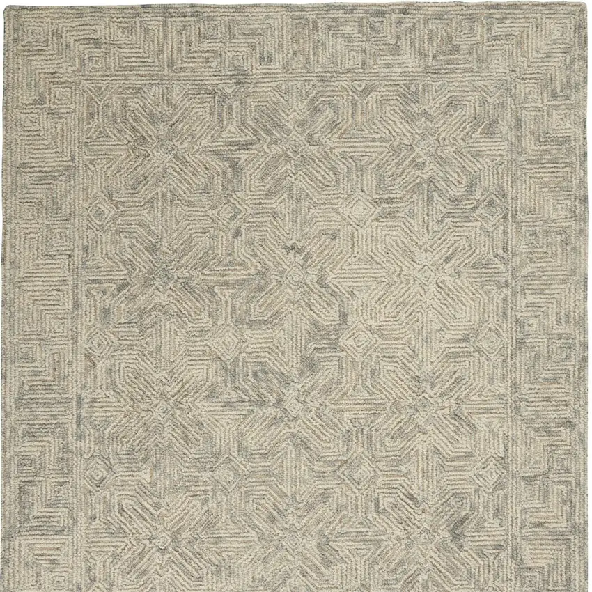 Beige and Gray Wool Abstract Geometric Area Rug Photo 7