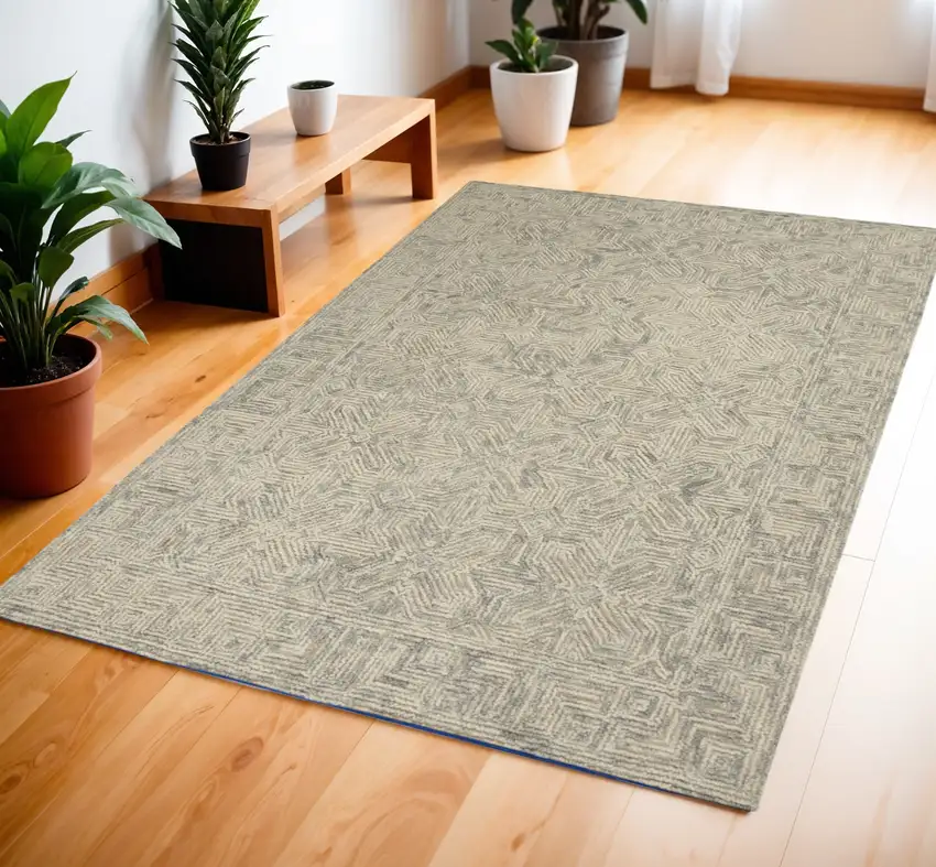 Beige and Gray Wool Abstract Geometric Area Rug Photo 1