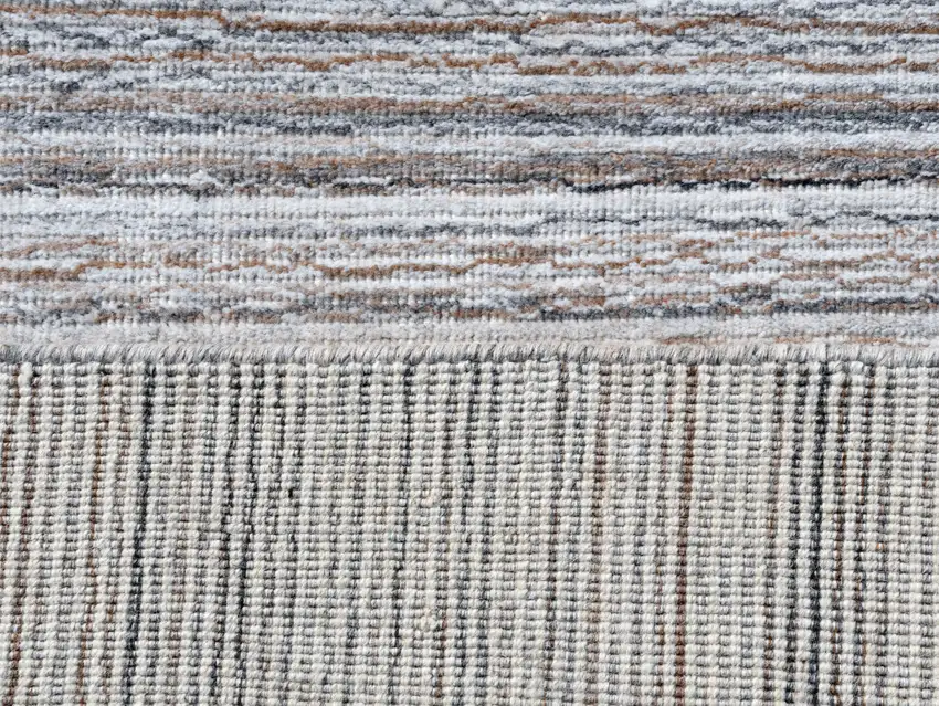 Beige and Gray Wool Blend Abstract Lines Hand Loomed Area Rug Photo 8