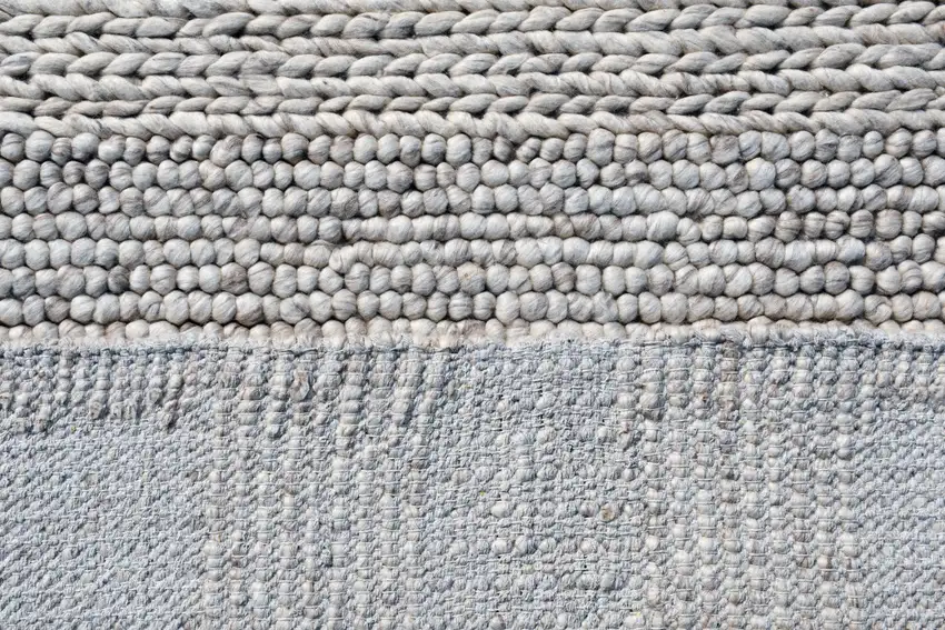 Beige and Gray Wool Blend Striped Hand Loomed Area Rug Photo 8