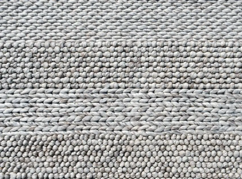 Beige and Gray Wool Blend Striped Hand Loomed Area Rug Photo 7