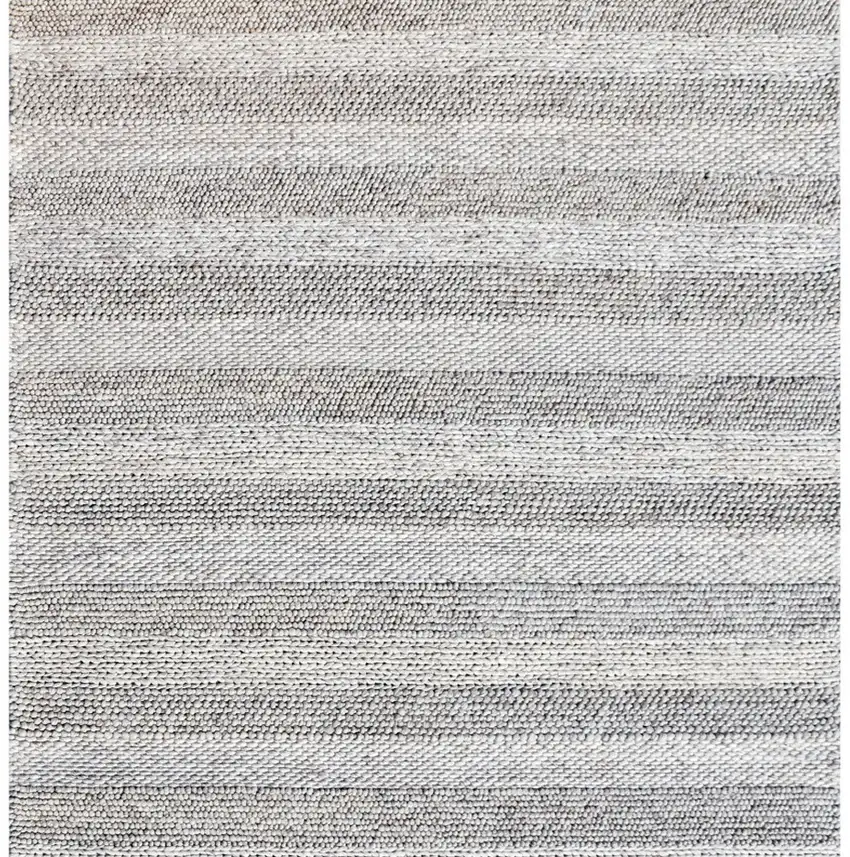 Beige and Gray Wool Blend Striped Hand Loomed Area Rug Photo 6