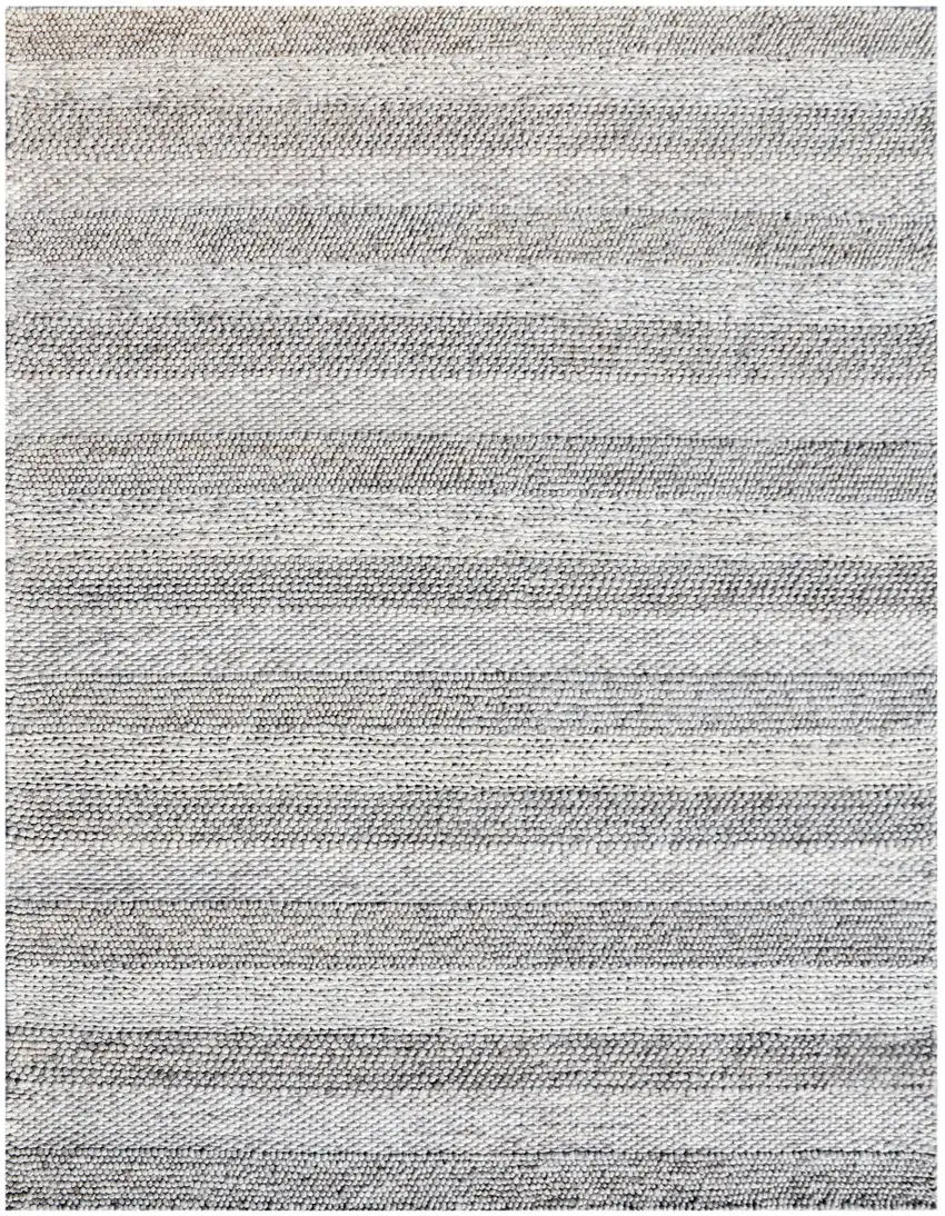 Beige and Gray Wool Blend Striped Hand Loomed Area Rug Photo 2