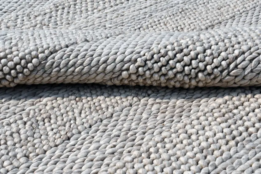 Beige and Gray Wool Blend Striped Hand Loomed Area Rug Photo 4
