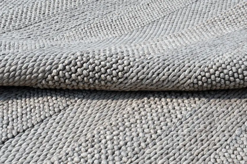 Beige and Gray Wool Blend Striped Hand Loomed Area Rug Photo 6