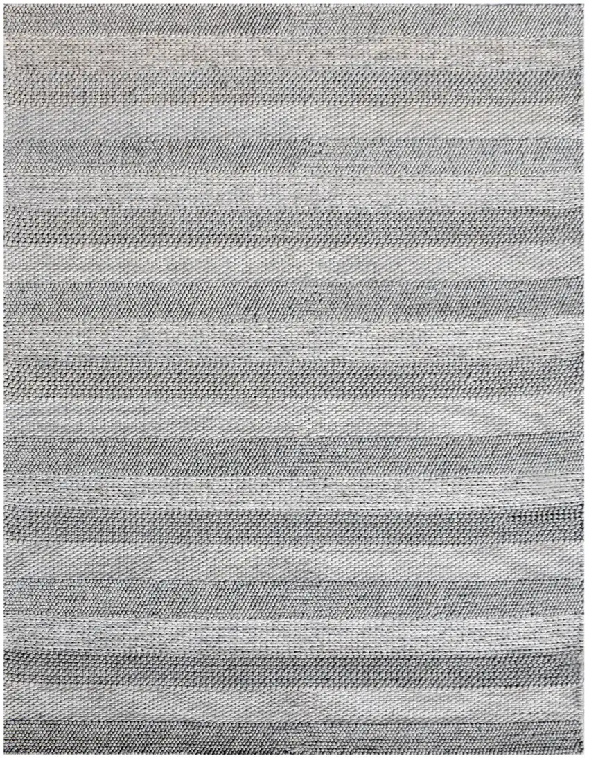 Beige and Gray Wool Blend Striped Hand Loomed Area Rug Photo 2