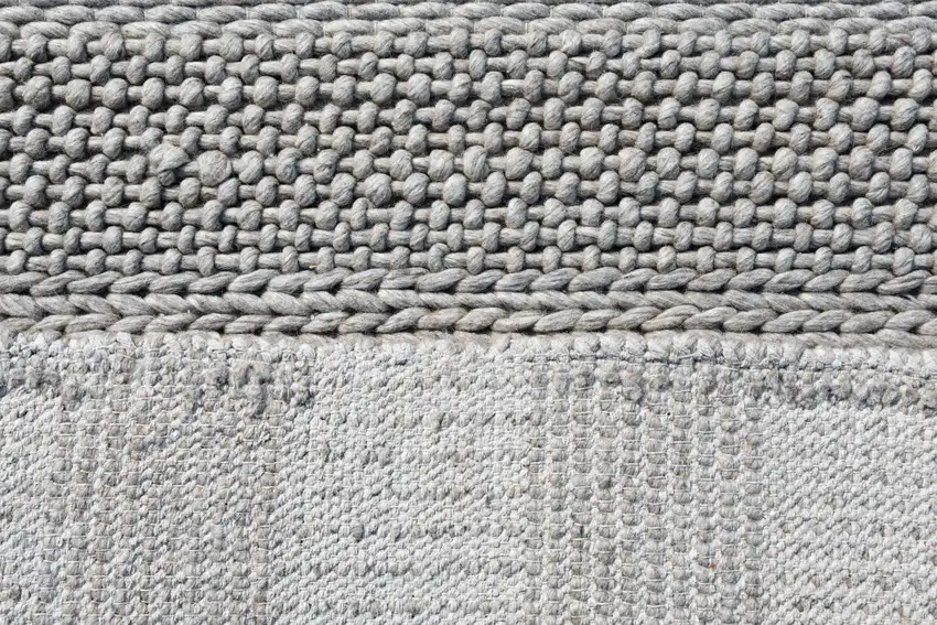 Beige and Gray Wool Blend Striped Hand Loomed Area Rug Photo 8