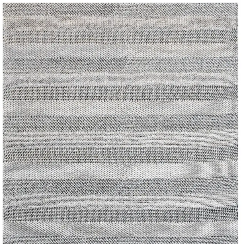 Beige and Gray Wool Blend Striped Hand Loomed Area Rug Photo 5
