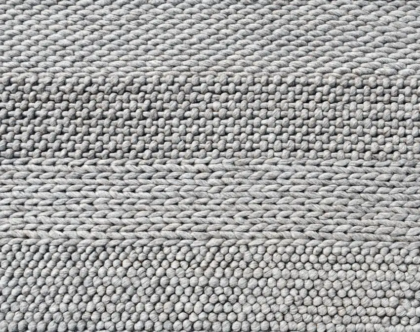 Beige and Gray Wool Blend Striped Hand Loomed Area Rug Photo 7
