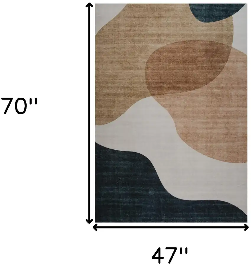 Beige and Green Abstract Distressed Area Rug Photo 3