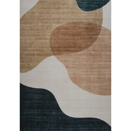 Beige and Green Abstract Distressed Area Rug Photo 9