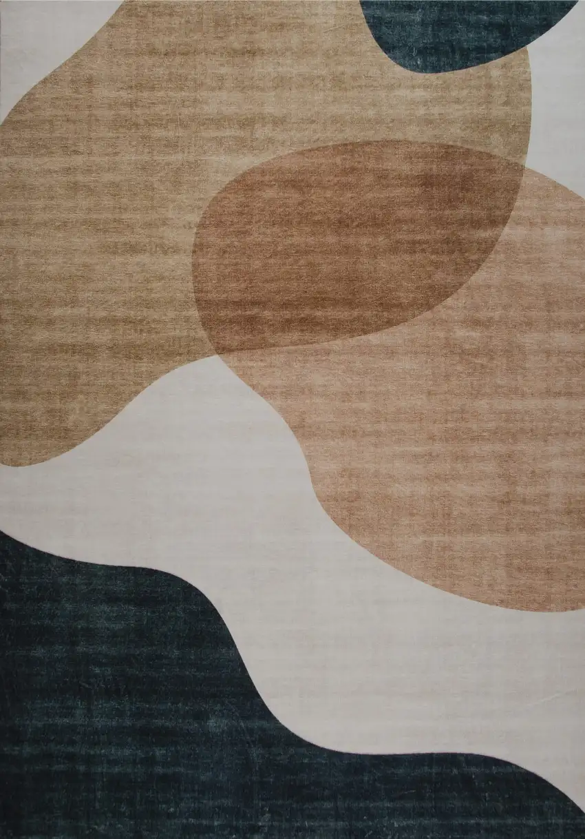 Beige and Green Abstract Distressed Area Rug Photo 9