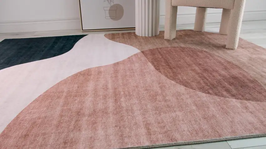 Beige and Green Abstract Distressed Area Rug Photo 5