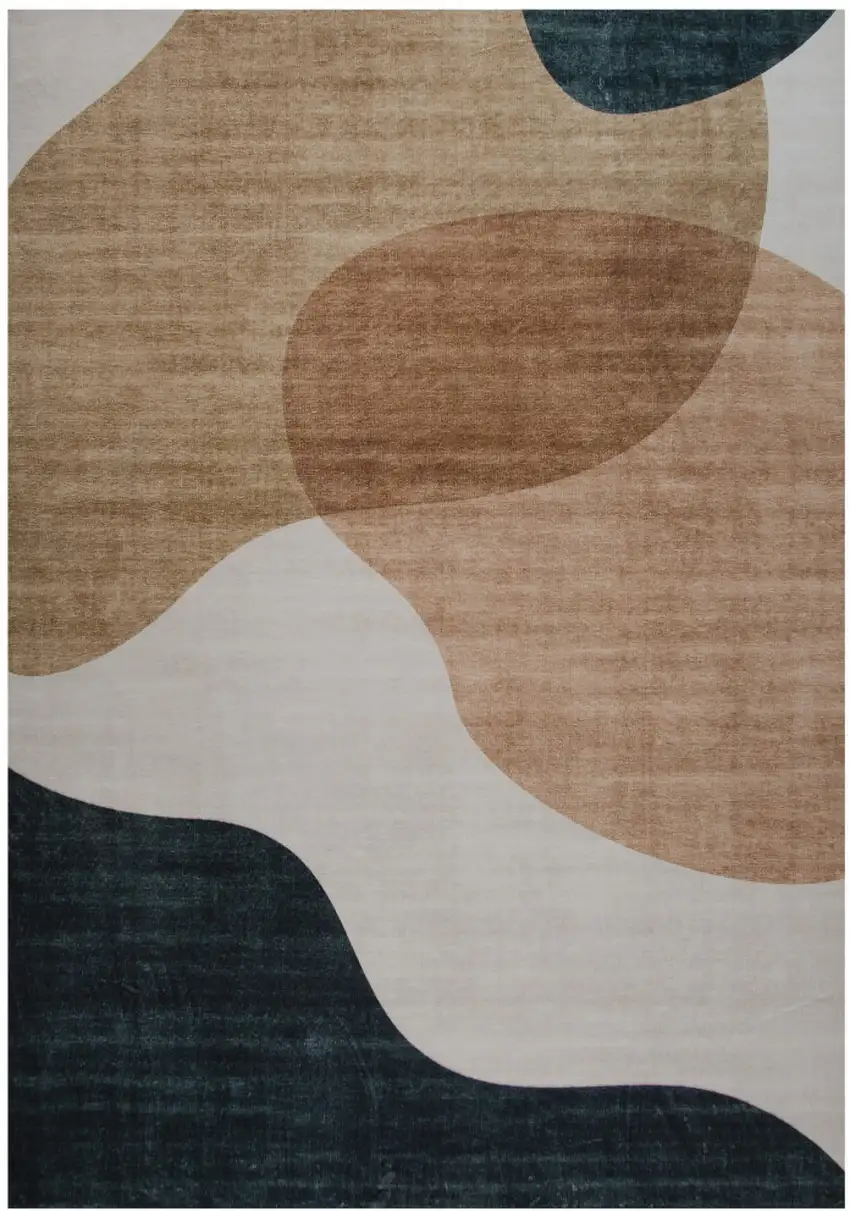 Beige and Green Abstract Distressed Area Rug Photo 2