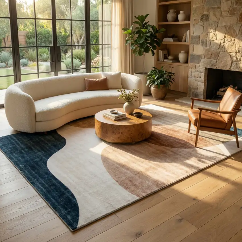 Beige and Green Abstract Distressed Area Rug Photo 4