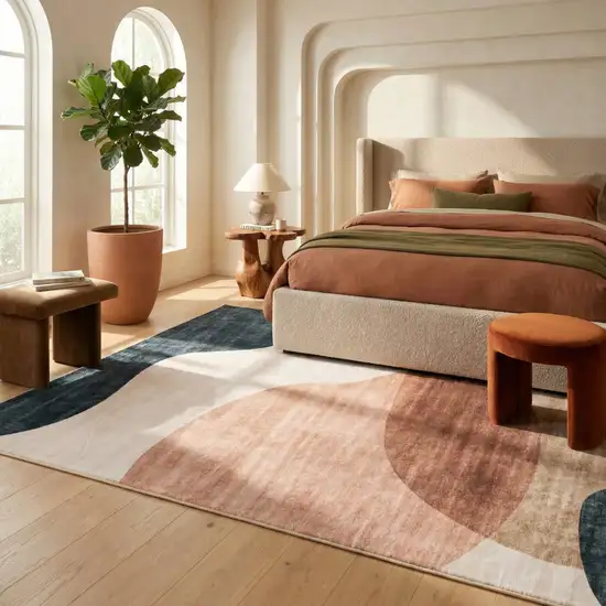 Beige and Green Abstract Distressed Area Rug Photo 7