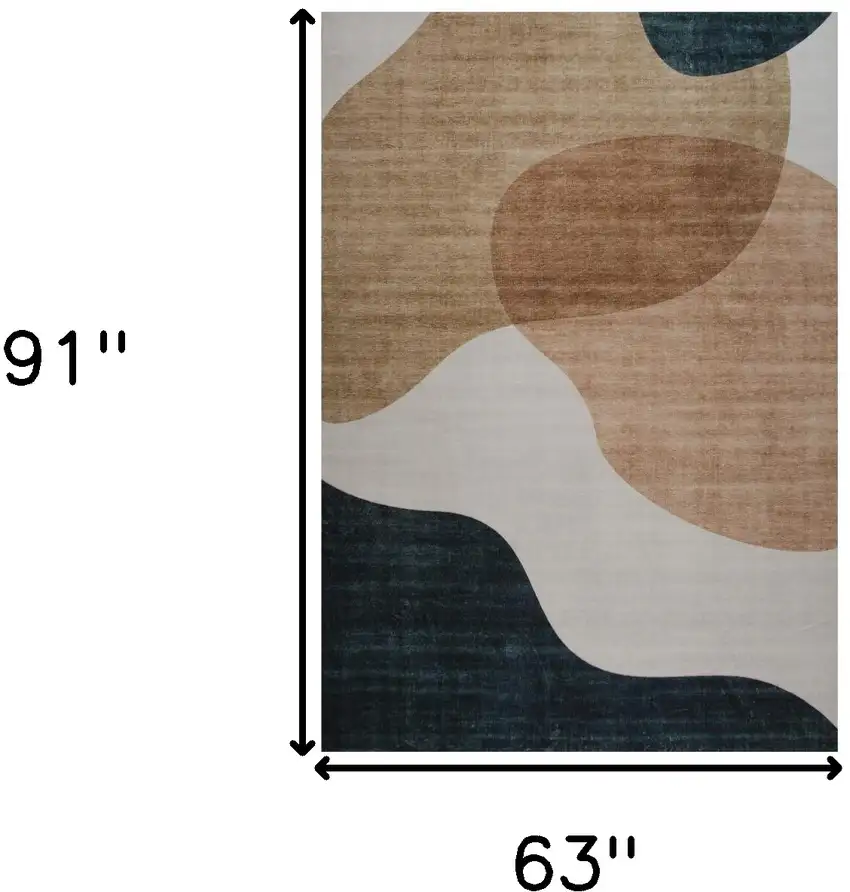 Beige and Green Abstract Distressed Area Rug Photo 3