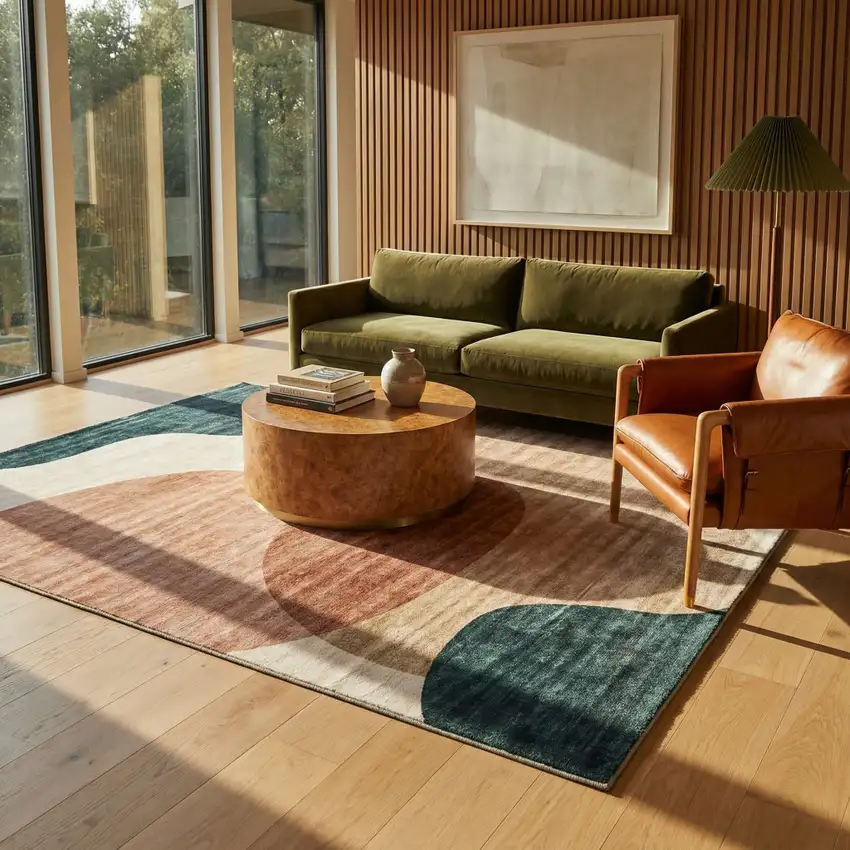 Beige and Green Abstract Distressed Area Rug Photo 7