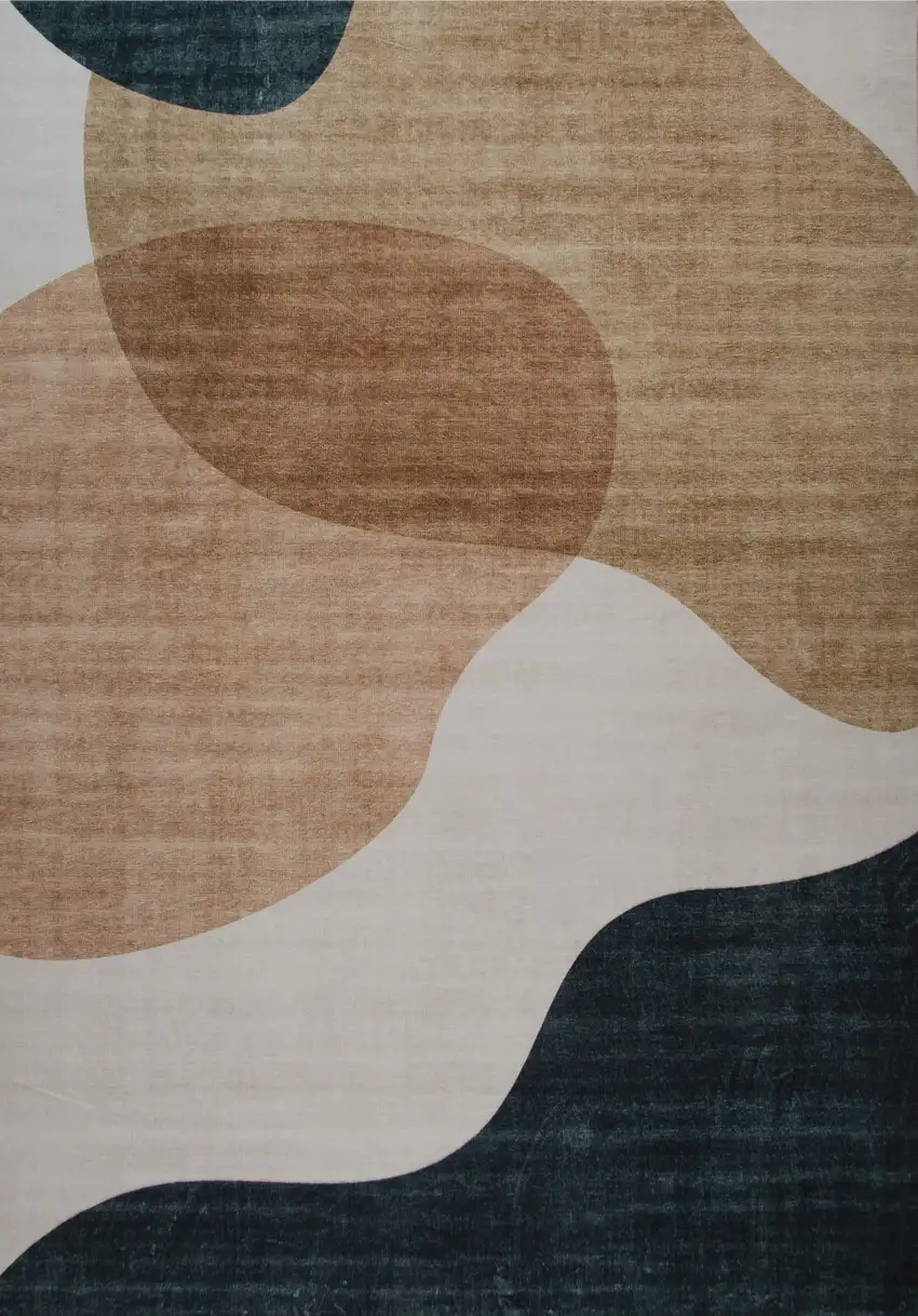 Beige and Green Abstract Distressed Area Rug Photo 5