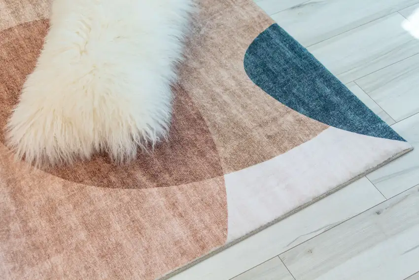 Beige and Green Abstract Distressed Area Rug Photo 6