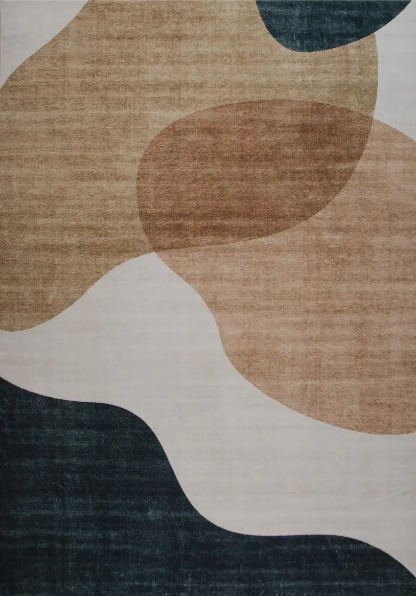 Beige and Green Abstract Distressed Area Rug Photo 5