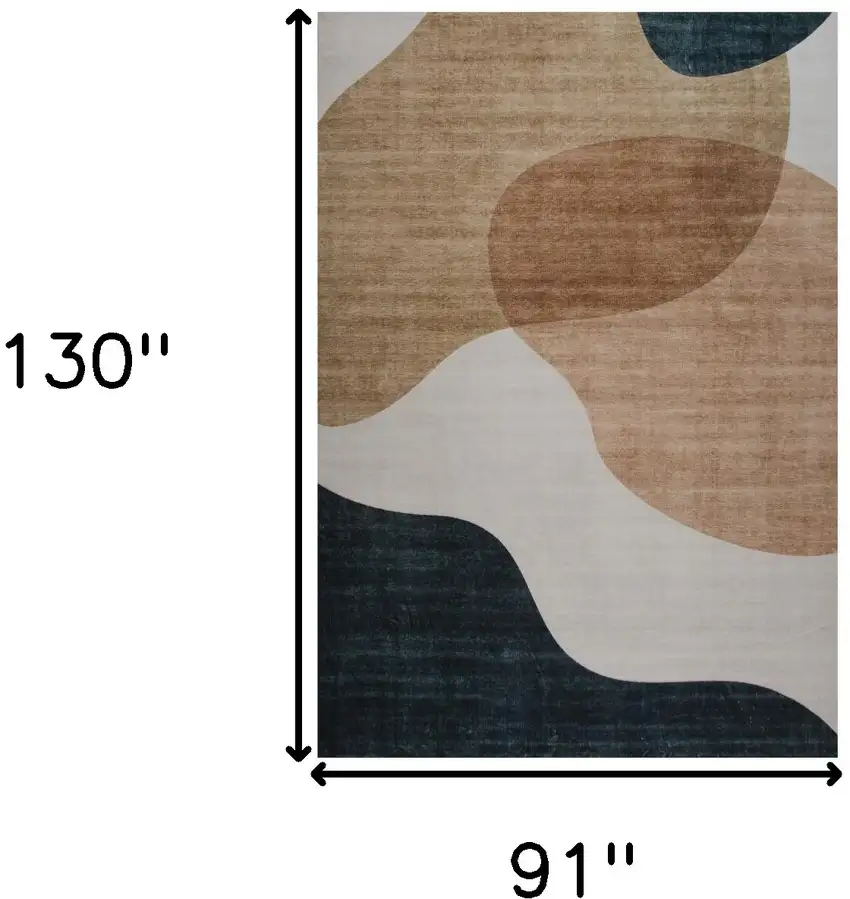 Beige and Green Abstract Distressed Area Rug Photo 3