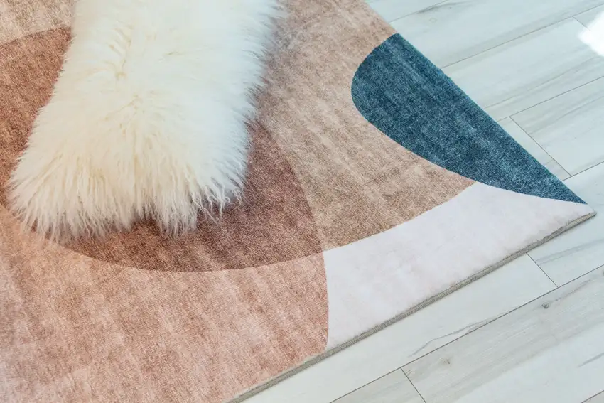 Beige and Green Abstract Distressed Area Rug Photo 6
