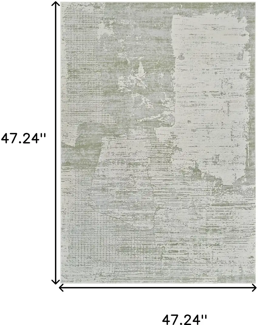Beige and Green Abstract Distressed Area Rug Photo 3