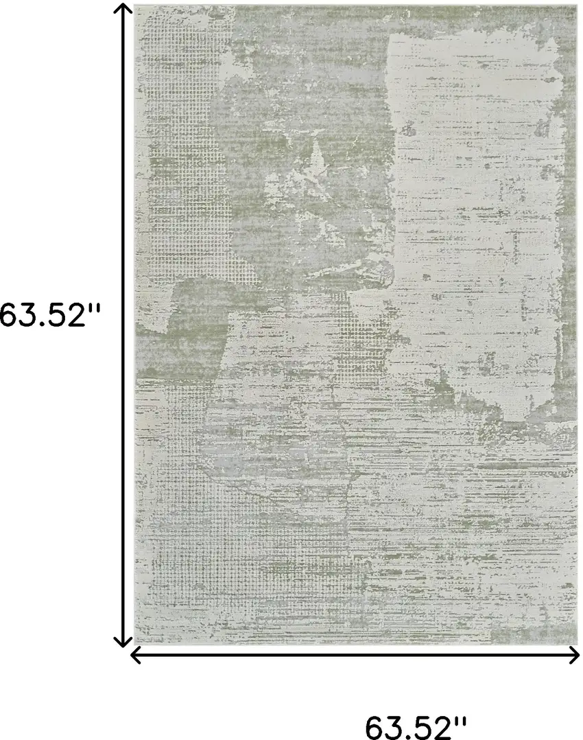 Beige and Green Abstract Distressed Area Rug Photo 3