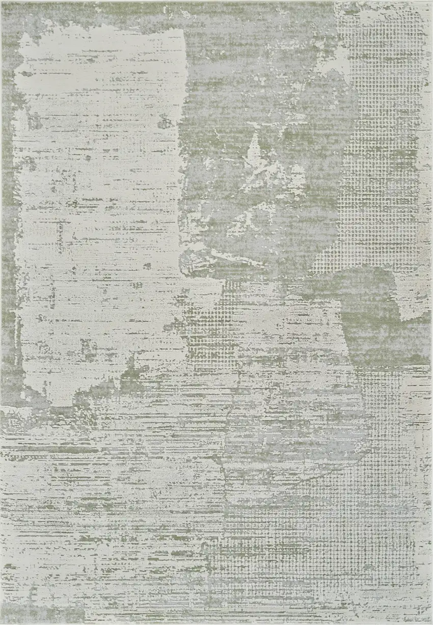 Beige and Green Abstract Distressed Area Rug Photo 3