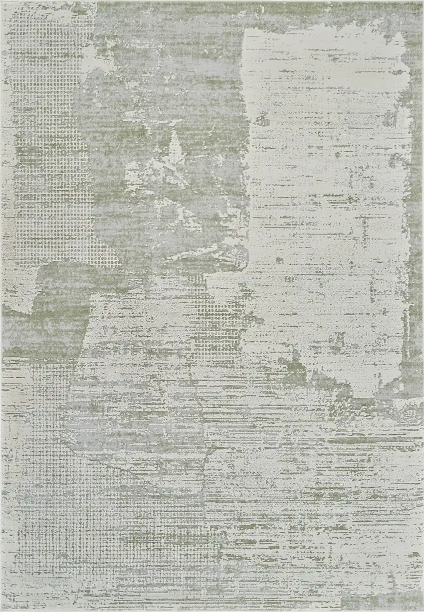 Beige and Green Abstract Distressed Area Rug Photo 2