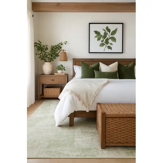 Beige and Green Abstract Distressed Area Rug Photo 5