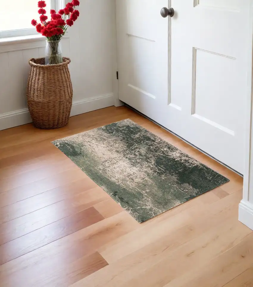 Beige and Green Abstract Non Skid Area Rug Photo 1