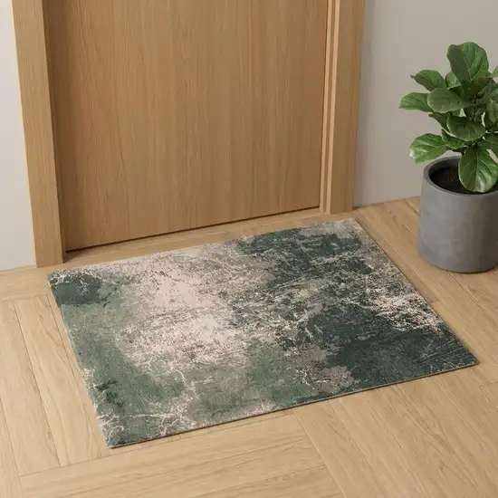 Beige and Green Abstract Non Skid Area Rug Photo 1