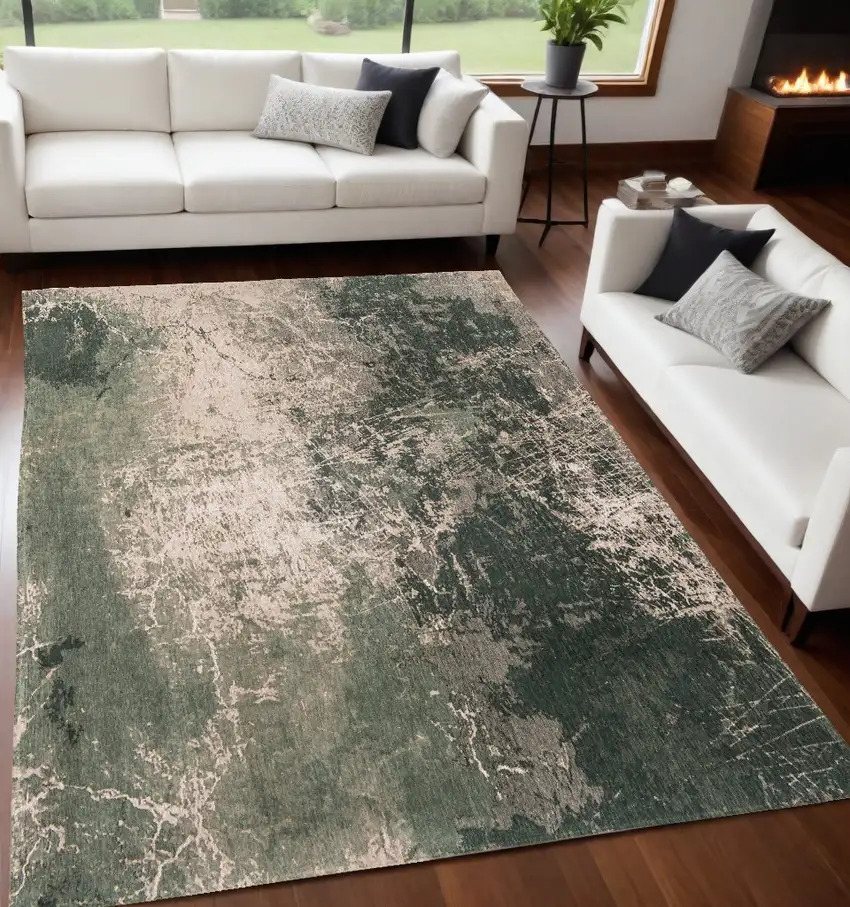 Beige and Green Abstract Non Skid Area Rug Photo 1