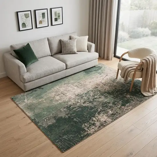 Beige and Green Abstract Non Skid Area Rug Photo 1