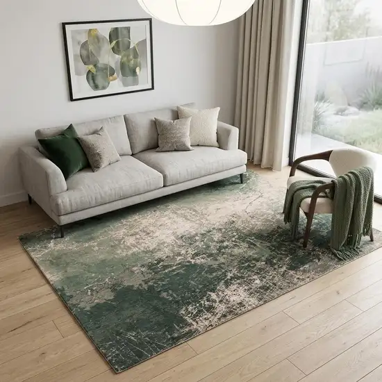 Beige and Green Abstract Non Skid Area Rug Photo 1