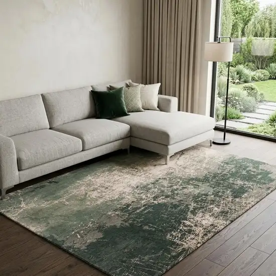 Beige and Green Abstract Non Skid Area Rug Photo 1