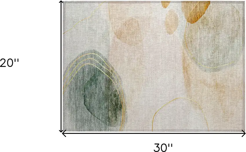Beige and Green Abstract Washable Non Skid Indoor Outdoor Area Rug Photo 3