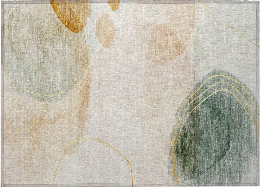 Beige and Green Abstract Washable Non Skid Indoor Outdoor Area Rug Photo 5
