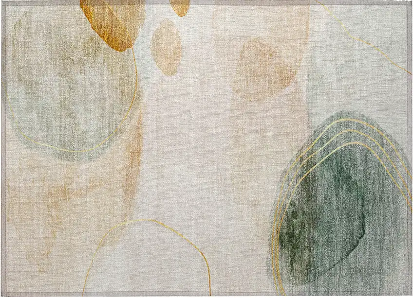 Beige and Green Abstract Washable Non Skid Indoor Outdoor Area Rug Photo 5