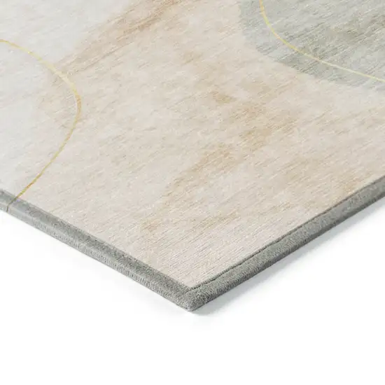 Beige and Green Abstract Washable Non Skid Indoor Outdoor Area Rug Photo 6