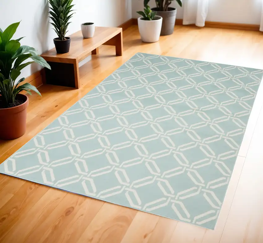 Beige and Green Trellis Area Rug Photo 1