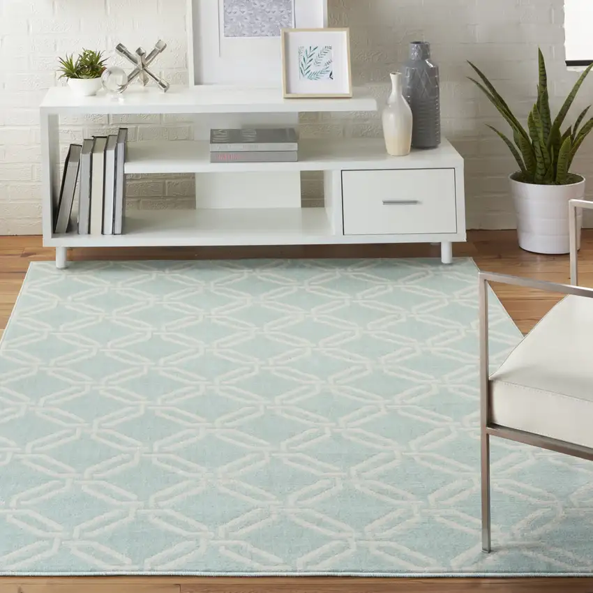 Beige and Green Trellis Non Skid Area Rug Photo 9
