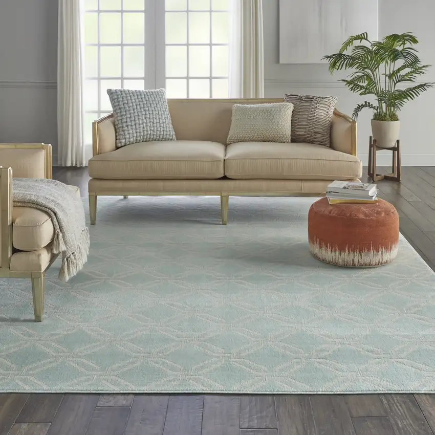 Beige and Green Trellis Non Skid Area Rug Photo 4