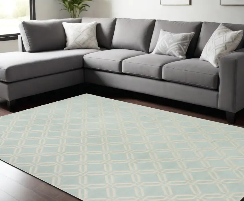 Beige and Green Trellis Non Skid Area Rug Photo 1