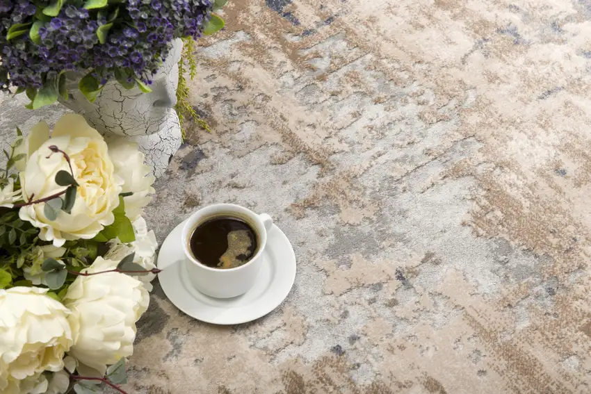 Beige and Ivory Abstract Area Rug Photo 9