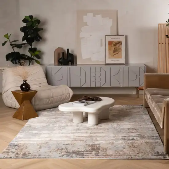 Beige And Ivory Abstract Area Rug Photo 9
